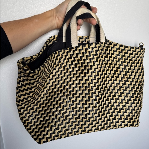 Clare V Handbags - • Clare V • Bateau Woven Leather Tote Black and Cream Zig Zag